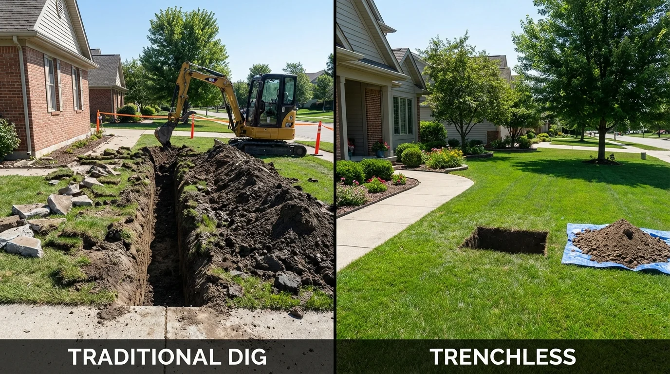 Trenchless sewer repair with minimal yard damage versus traditional excavation in Laurel, MT
